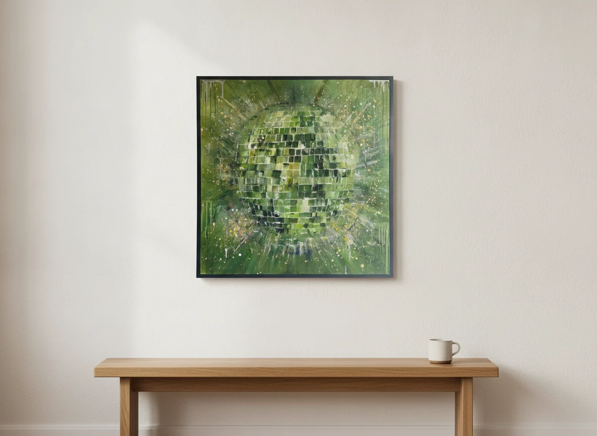 Disco Green hung on a plain wall